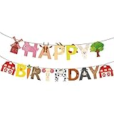 Finypa Farm Happy Birthday Party Banner - Farm Animal Theme Baby Shower and Birthday Decoration for 1st-4th Bdays