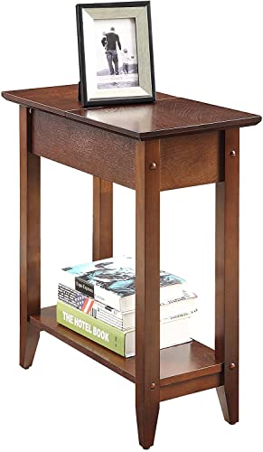 Image of 3-Tier End Table /Side Table /Nightstand with Wood Poles - Indian Sheesham /Mahogany Finish, - Modern Storage Accent for Living Room, Bedroom, or Bedside (Modern)