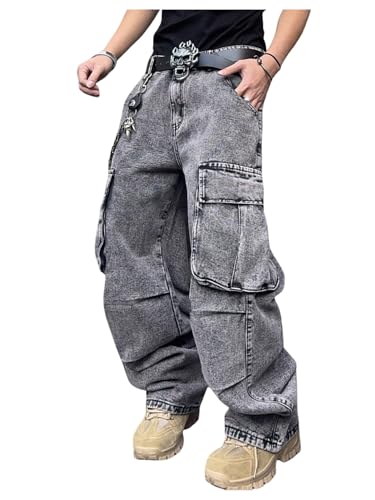 SOLY HUX Men's Cargo Jeans Casual Wide Leg Hip Hop Baggy Denim Pants Y2k Streetwear - Main Image