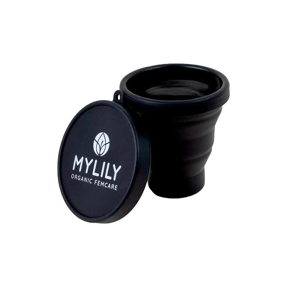 MYLILY 2-in-1 Reinigungs- und Transportbecher für Menstruationstassen (100% medizinisches Silikon, BPA-frei, schwarz)