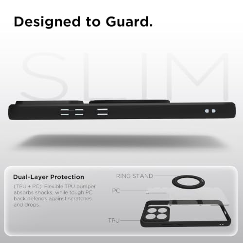 Image of RIGGEAR Shockproof Sleek Hybrid Armor 360 Rotating Magnetic Ring Stand Back Cover Case Compatible with MagSafe Accessories for Motorola Moto Edge 70 Max 5G (Clear PC + Black TPU Bumper)