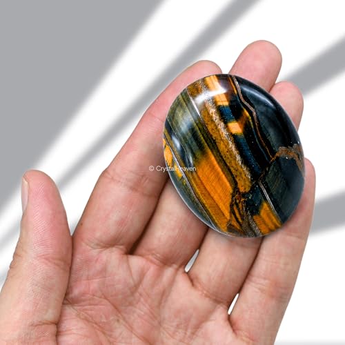 Image of Certified Multi Tiger Eye Crystal Palm Pebbles Stones for Anxiety Stress Relief Massage - AAA Grade Original Healing Gemstone Agate Palm Stone for Yoga Meditation Spiritual Reiki Feng Shui