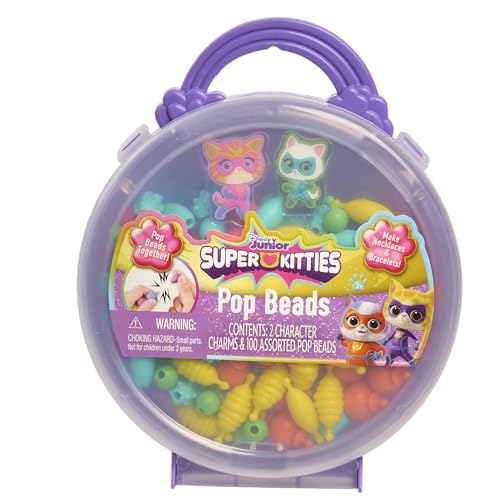 Disney Junior SuperKitties Pop Beads Jewelry Kit 100 Pop Beads & 2 Character Charms Easy Snap-On Necklace & Bracelet Craft Set for Kids Ages 3+