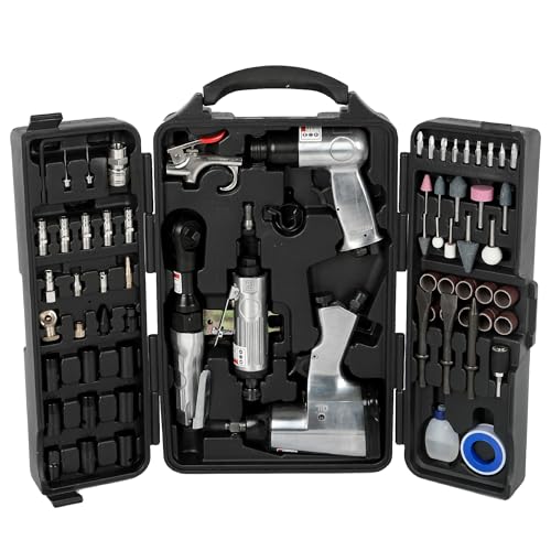 nifoti Kit de herramientas neumáticas y accesorios, 71 piezas, llave de impacto, trinquete de aire, amoladora, martillo neumático, accesorios de manguera, caja de almacenamiento para garaje, tienda