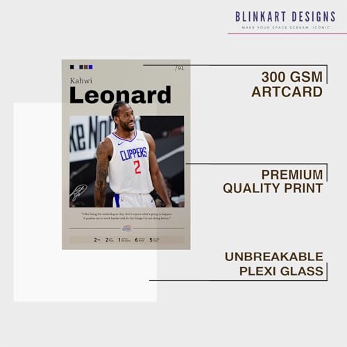 Image of BLINKART Kahwi Leonard | Nba Basketball Player | Synthetic Wood Photo Framed Wall Hanging Poster For Room & Office Bedroom Living Boys And Girl Room Home Wall Hanging | 12x18 Inches