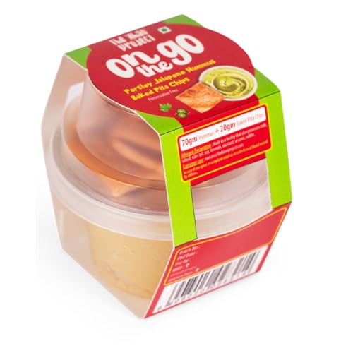 Image of The Khao Project On The Go Hummus Snack Pack| Parsley Jalapeno Hummus and Baked Pita Chips Combo (180 gms)| healthy snacks for kids|Travel Friendly| Protein Rich|Preservative Free|Vegan|Tasty Snack