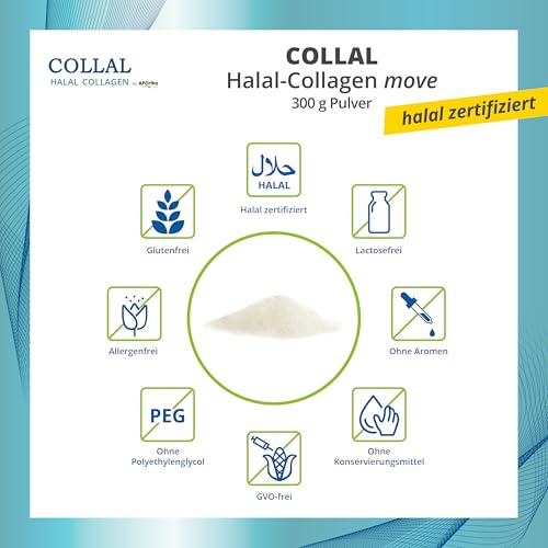 Collal® Halal-Collagen - move - Premium Collagen Pulver 300 g Doypack, Kollagen Pulver mit bioaktiven, halal-zertifizierten Collagen-Peptiden, 30 Portionen mit sehr hoher Bioverfügbarkeit