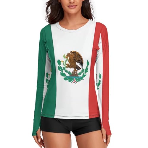 Flag of Mexico Womens Rash Guard Long Sleeve Swimsuits UPF 50+ SPF Shirts Sun Shirt Bathing Suit-