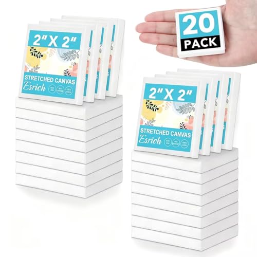 ESRICH Mini Stretched Canvas 20Pack 2x2inch 2/5Profile Art Primed Canvases for Painting Cotton Small Professional Stretched Canvas for Kids and Art Supplies.