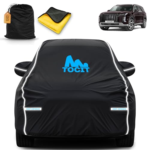 Image of Hyundaii Palisade Waterproof Long Life Car Cover with Safety Glow Reflective Strap, Premium Velvet Velour Fabric, Soft & Stretchable, Machine Washable, Tri-Stitch Custom Fit with Mirror Pocket