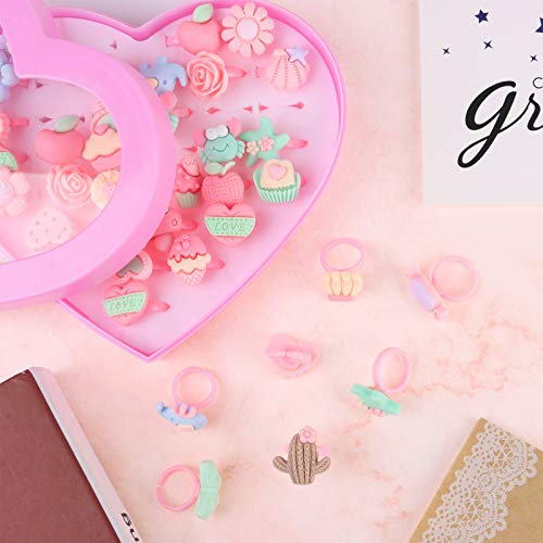Beupy 36 Pieces Girls Kids Jewelry Rings Set With Box Adjustable Little Toddler Girl Cute Fruit Finger Rings Adjustable Pretend Play Toys Teen Jewelry Making Kit Party Favors Gifts #TOP2
