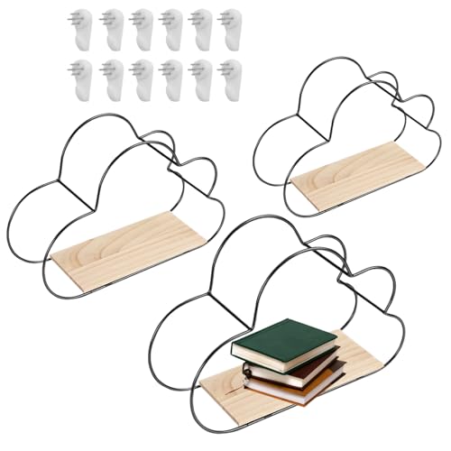 shjxi Estantería flotante de pared – Estantería flotante en diseño de nubes para el dormitorio – 3 piezas moderno sistema de almacenamiento, decoración para salón, baño y habitación infantil