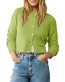 Urban CoCo Women's Crew Neck Cropped Cardigan Sweaters Long Sleeve Open Front Button Down Shrug Sweater Jackets (Green Fern,M)
