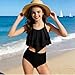 BUERCWS Girls Summer Two Piece Swimsuit Fashion Tiered Ruffle Bikini Bathing Suit Beach Swimwear with Shorts 7-13 Years Girls Swimsuit Two Piece high Waist Black 7-8Years