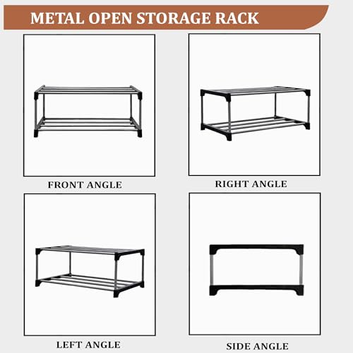 Image of Modern 2 Tier Tall Narrow Metal Bookshelf for Home | Floor Mount Steel Rack Shelf | Book Organizer & Storage Rack | Book Shelves Cabinet for Living Room, Study & Office