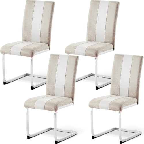 JYMTOM Freischwinger Schwingstühle 4er Set mit Wildlederimitat und hoher Rückenlehne, Esszimmerstühle mit verchromtem Metallgestell für...
