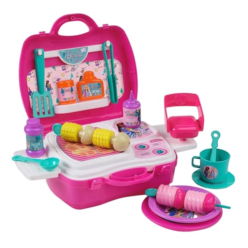 Sinco Creations Barbie Glamping & BBQ - Juego de 20 Piezas Barbie Playset de Viaje | Juega sobre la Marcha Juguetes para niños | Juego de rol | Juego de simulación | A Partir de 3 años