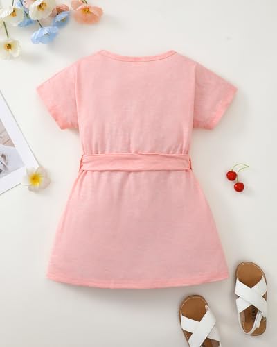 Toddler Girl Clothes Summer Short Sleeve Dress Shirt Little Boho Casual Ruffle Dressess Pink Swing Sundress 3T 4T Girl Clothes Outfits3