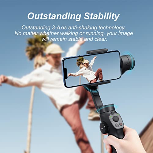 3-Axis Gimbal Stabilizer For Iphone 13 12 11 Pro Max Xs X Xr Samsung S21 S20 Android Smartphone, Handheld Gimble With Focus Wheel, Phone Stabilizer For Video Recording Vlog - Funsnap Capture 2S Combo #TOP1