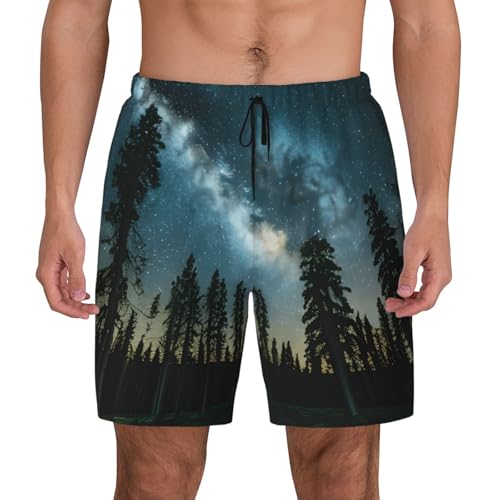 Night Sky with Trees Print Men Hawaiian Shorts Quick Dry Swim Trunks Surfing Beach Vacations Summer Activity