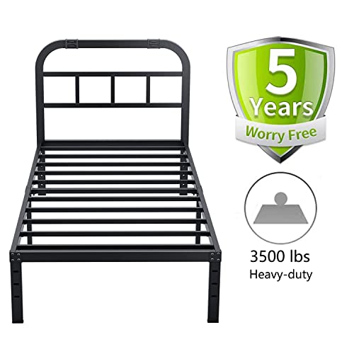Ziyoo Twin Bed Frames With Headboard, 14 Inches Heavy Duty Platform Bed Frame, No Box Spring Needed, Noise Free, Under Bed Storage Space, Black #TOP1