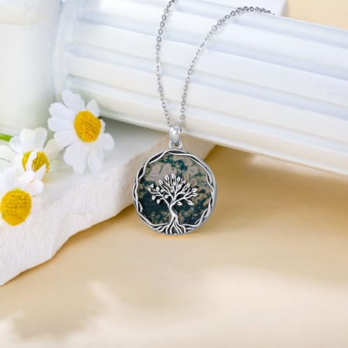 WSX Moss Agate Tree of Life Pendant Necklace for Women Sterling Silver Tree of Life Jewelry Gifts for Christmas Birthday Mother Day for Mom Daughter3