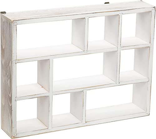 Image of Diamond Wood Arts 9-Slot Shelf Wood Wall Mountable & Freestanding Shelf for Table, Desk.Living Room,Kitchen,Children Room(Rustic White)