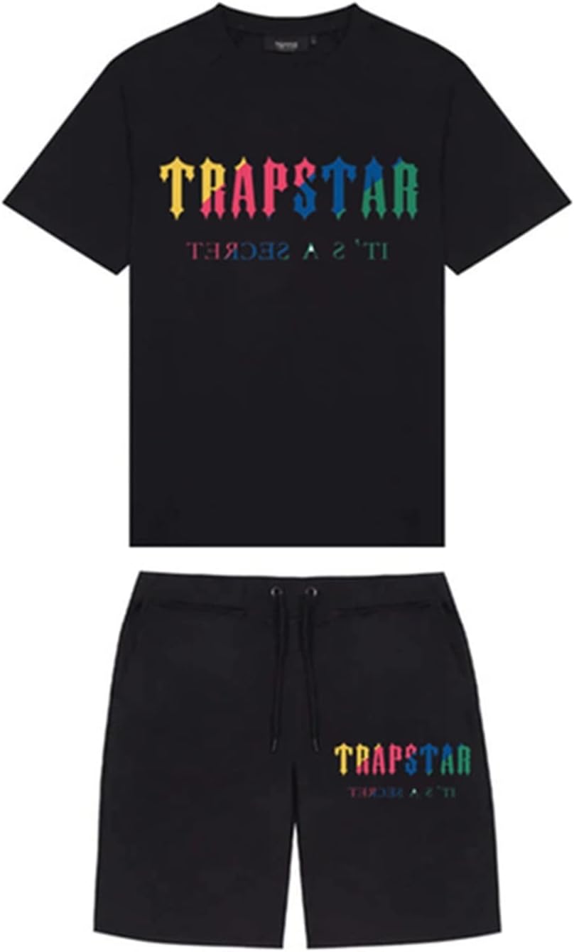 Trapstar Letters Printed Casual Sportswear Suit, Men and Women T-Shirt + Shorts + Hat 3 Piece, Loose Jogging Short Sleeve Tracksuits (Color : G1, Size : X-Large)