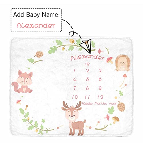 Custom Baby Monthly Milestone Blanket With Name 30" X 40" - Personalized Safari Jungle Animals Blanket With First Year Calendar Growth Chart - Customized Newborns Blanket Shower Gifts For Girls Boys #TOP1