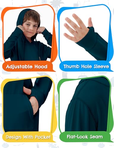Image of Boys UPF 50+ Rash Guard Long Sleeve Hoodie Swim Shirts Toddler Kids Sun Protection SPF Fishing Water Beach Surfing Shirts with Pocket Haze Blue 4t