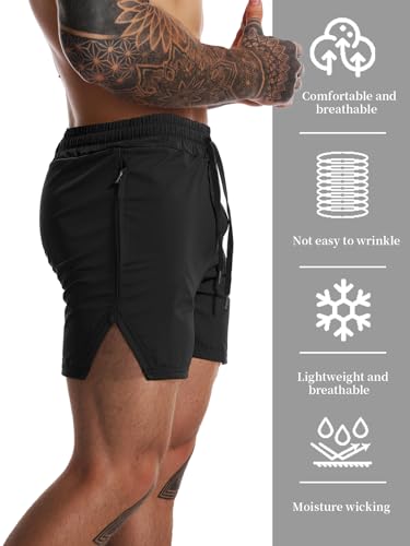 FLYFIREFLY Men's Gym Workout Shorts Quick Dry Lightweight Athletic Shorts Running Bodybuilding Training with Towel Loop2