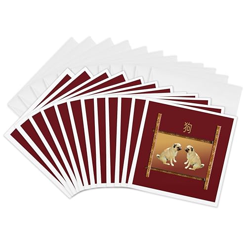 Cartes de vœux chien carlin style asiatique lot de 12 pour accompagner vos cadeaux de Nouvel An