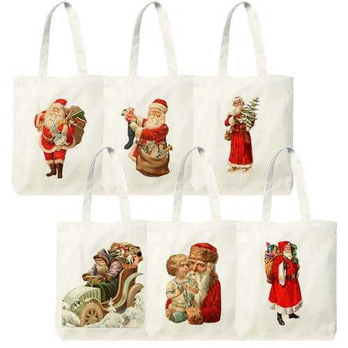 Custom Touch Poly Cotton Canvas Christmas Vintage Theme Canvas Tote Bags, Return Gift Treat Party Bags, Christmas Return Gift For Kids|Christmas Party Decor (Pack Of 6,White (B0CPPP3YHR) Amazon Price History, Amazon Price Tracker
