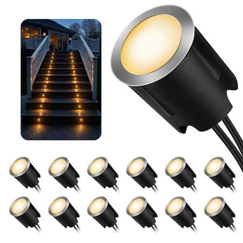LED Recessed Deck Lights with Protecting Shell, IP68 Waterproof Warm White, 0.6W , Outdoor...