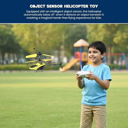 Image of Remote Control Helicopter Flying RC Aircraft | Easy-to-Fly Rechargeable Helicopter Toy for Kids | Indoor & Outdoor Use | Induction Flight | Stable Control | Yellow Black