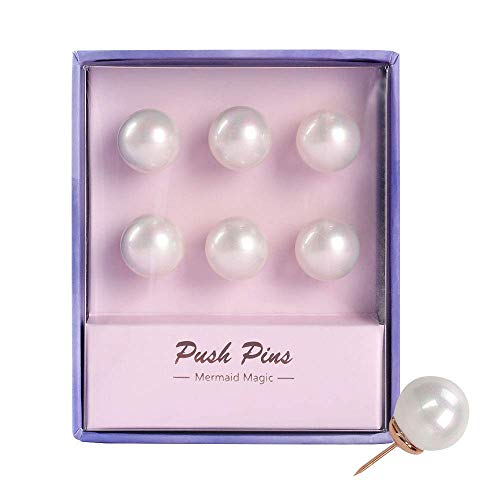 Decorative Pearl Thumb Tacks Push Pins for Cork Board Memo Board Wall or Maps Decoration Creative Marking Thumbtack Office Supplies,6 Counts Per Box