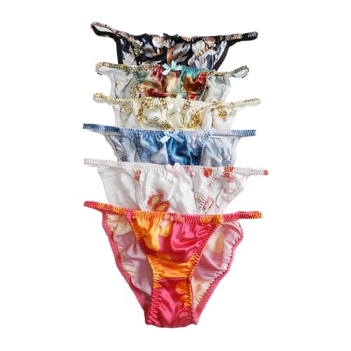 6Pieces Women's Silk String Panties Bikini Flower Size S-XXL(26-41