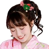 [OTAKUMARKET] 髪飾り ヘアゴム 七五三 三歳 袴 和風 着物 和装 卒業式 つまみ細工 浴衣 まみ細工 花 成人式 振袖 キッズ 子供 こども 女の子 雛祭り ひな祭り お宮参り お正月 祭り 和柄ちりめん和装小物 結婚式 子供用髪飾り 和風アクセサリー (グリーンピンク)