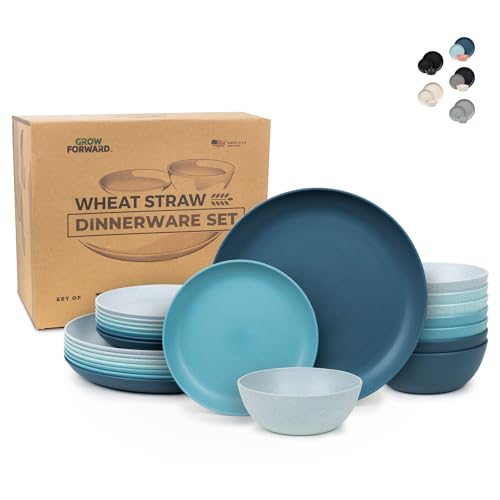 Grow Forward 24-piece Premium Wheat Straw Dinnerware Sets for 8 - Unbreakable...