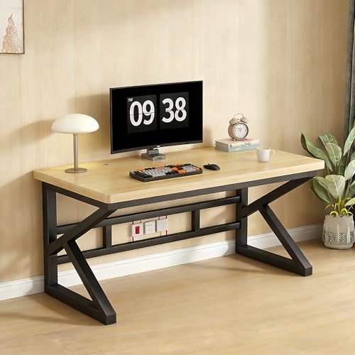 FUKEFUZ Mesa de Juego Forma K, Escritorio Ordenador Estable, Mesa Oficina Grande Moderna para Habitación Juvenil y Oficina, Puesto de Trabajo PC, Montaje Fácil, Escritorio 18 mm(Natural,B-FR,31.5in)