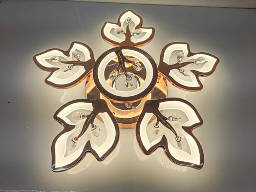 Image of swanart LumiLeaf Crystal Chandelier: Modern Rose Gold Ceiling Light with Dimmable 3-Color LEDs, Remote Control, Elegant Leaf Design for Dining Room, Living Room, Bedroom, Hallway