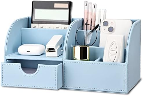 KINGFOM PU Leather Office Desk Organiser Tidy Pen Pencil Pots Holder Stationery Storage Box Desk Accessories Brown