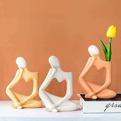 Lifexquisiter Thinker Statue Flower Vase, Ceramic Thinker Sculpture Vase For Table Shelf Fireplace Home Decor, Abstract Modern Vase For Centerpieces Bedroom Kitchen Living Room Wedding Office, White #TOP4