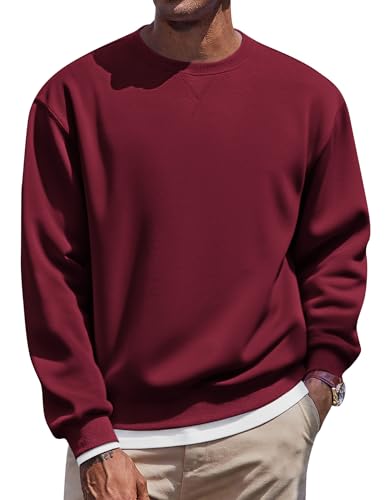 COOFANDY Men's Long Sleeve Crewneck Sweatshirt Casual Fleece Pullovers Fashion Winter Sweatshirts Heavyweight Warm Pullover Wine Red - image 1