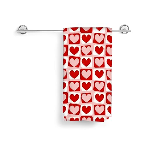 Image of Valentines Day Kitchen Towels Love Pink Red Heart Plaid Dish Towels, 16x24 Inch Holiday Checkered Valentines Decorative Hand Towels Absorbent Dish Cloths for Kitchen Dinner Drying Set of 2