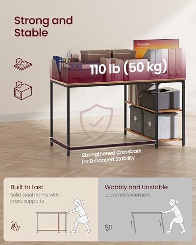 VASAGLE L Shaped Corner Desk, Computer Gaming Desk with Storage, Reversible Height-Adjustable Shelves, for Home Office, with Power Outlets 2 USB Ports, 120 x 80 cm, Rustic Brown LWD132KD02 - Image 6
