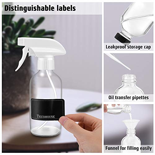 Tecohouse Glass Spray Bottles, 4 Oz Glass Spray Bottles For Hair, 2-Pack Small Glass Hair Spray Bottles Fine Mist With Labels, Funnel, Pipettes - Clear #TOP3