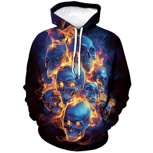 LAOLIUSN Novelty Cool Blue Skull Hoodie Funny Fashion Graphic Sweatshirts,Blue,2XL
