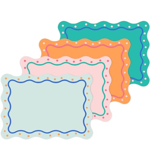 FYSUIMU 60 Pcs Coastal Wavy Paper Placemats Scalloped Summer Coastal Polka Dots Table Mats 10 x 14 Inch Colorful Disposable Decorative Place Mat for Wedding Birthday Party Dining Table Setting