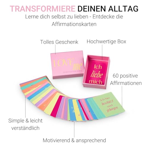 Affirmationskarten für Erwachsene - Für mehr Selbstliebe, Motivation und Selbstbewusstsein - Achtsamkeitskarten Mindfulness - 60 Glückskarten - Positive Affirmationen für Erwachsene (Deutsch)